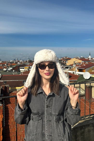 Kadın Kışlık Astarlı Peluş Klipsli Pilot Şapka