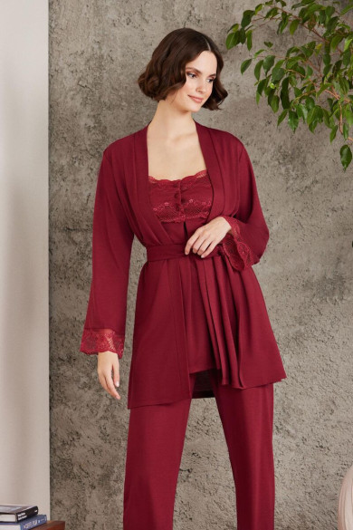 Pierre Cardin Dantelli Penye 3'lü Lohusa Pijama Takımı 2805 | Hem Zarif Hem Rahat