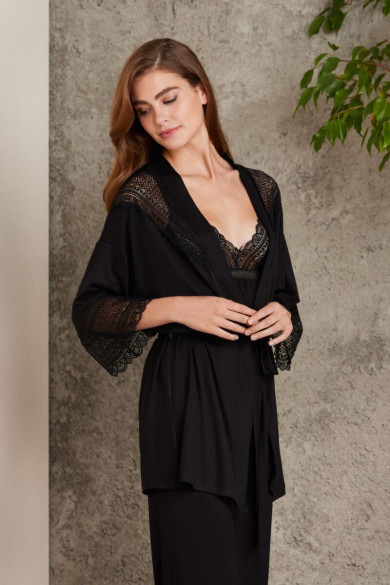 Pierre Cardin Dantelli Penye 3'lü Lohusa Pijama Takımı 2820 | Zarif Dantel ve Yumuşacık Kumaş