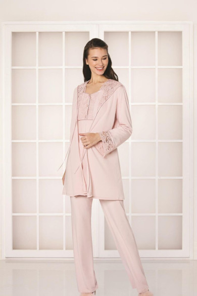 Pierre Cardin Güpürlü Penye 3'lü Lohusa Pijama Takımı 3050 | Şıklığınızı Yükselten Güpür Detayları