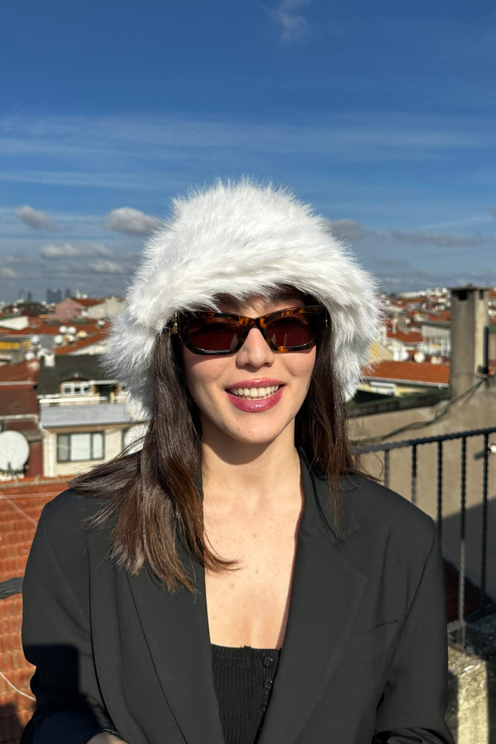 Kadın Kışlık Elit Uzun Tüylü Peluş Bucket Şapka